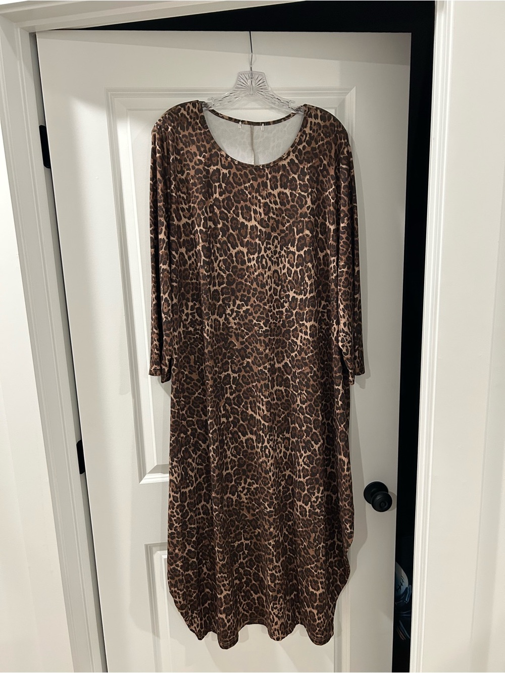 Leopard Print Brown Long Sleeve Midi Dress